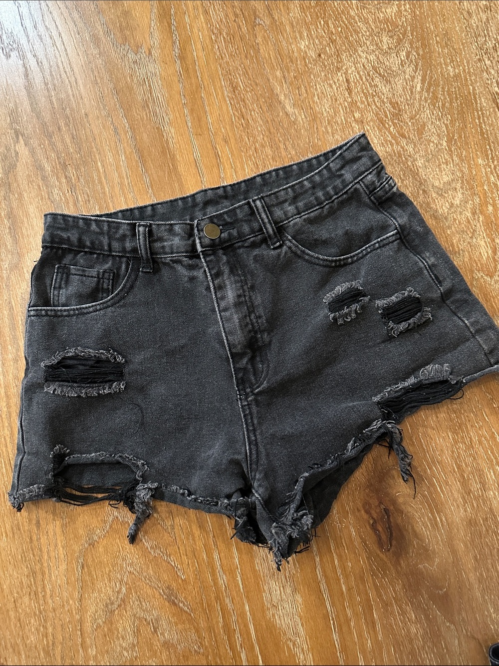 High-Rise Distressed Women's Denim Shorts - Black